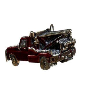 Vintage Tow Truck Red Enamel Brass Belt Buckle